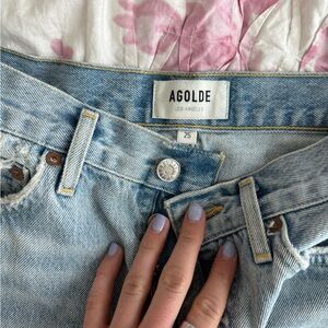 AGOLDE Blue Jean Shorts with Washed-Out Look